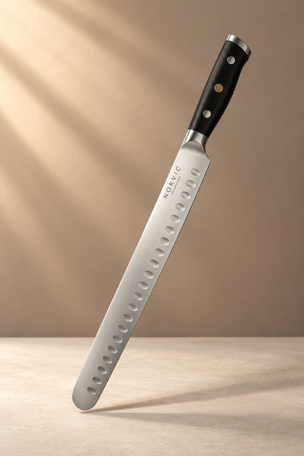 Norvic Pitmaster 12-inch slicing knife with ebony handle, included in the Carving Bundle