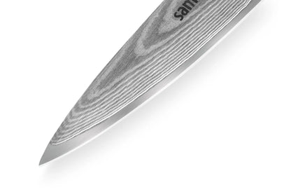 Precision Knives Samura Damascus utility Knife blade close up