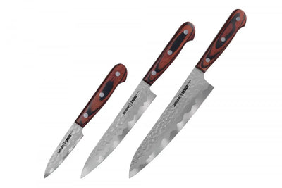 Samura KAIJU Set of 3 kitchen knives: Paring knife, Utility knife, Chef's knife - Norvic Knives