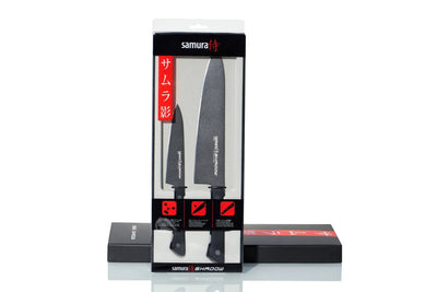 Samura SHADOW Set of 2 kitchen knives: Chef's knife, Utility knife with black non-stick coat - Norvic Knives