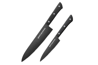 Samura SHADOW Set of 2 kitchen knives: Chef's knife, Utility knife with black non-stick coat - Norvic Knives